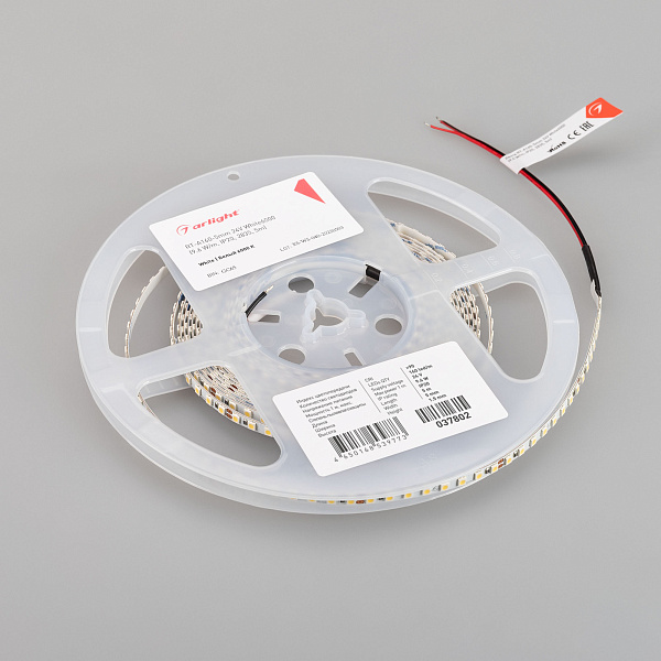 Светодиодная лента RT-A160-5mm 24V White6000 (9.6 W/m, IP20, 2835, 5m) (Arlight, Открытый) Lednikoff