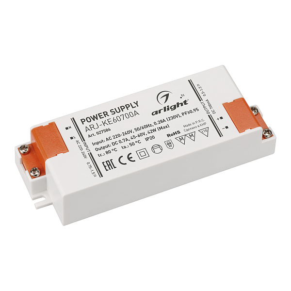 Блок питания ARJ-KE60700A (42W, 700mA, PFC) (Arlight, IP20 Пластик, 5 лет) Lednikoff