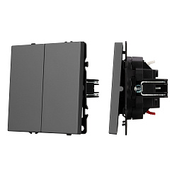 Механизм выключателя двухклавишный проходной SWT-NOBE-MKP2-SFPL-GR (230V, 10A) (Arlight, Серый базальт)