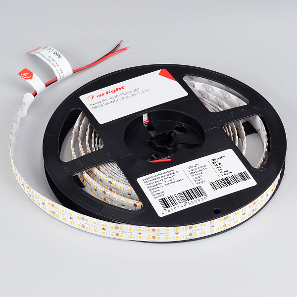 Светодиодная лента RT-A320-15mm 24V White6000 (24 W/m, IP20, 2835, 5m) (Arlight, высок.эфф.150 лм/Вт) Lednikoff