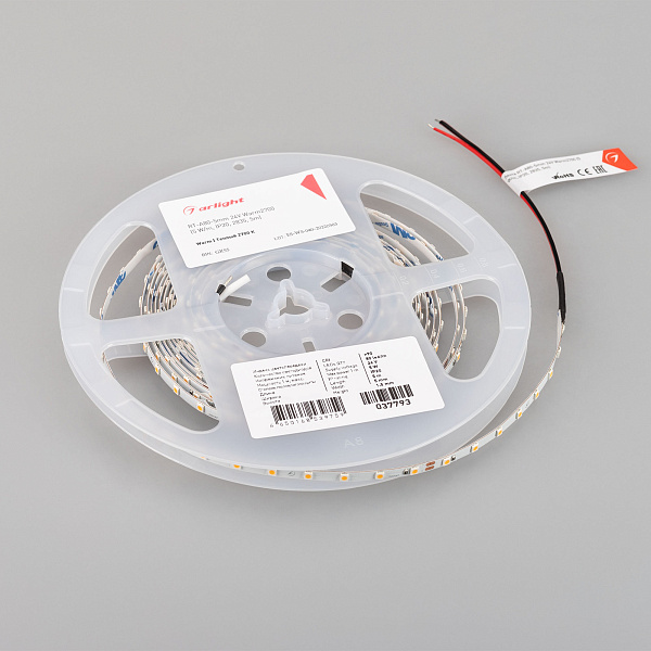 Светодиодная лента RT-A80-5mm 24V Warm2700 (5 W/m, IP20, 2835, 5m) (Arlight, Открытый) Lednikoff