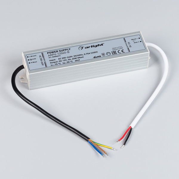 Блок питания ARPV-12060-B (12V, 5.0A, 60W) (Arlight, IP67 Металл, 3 года) Lednikoff