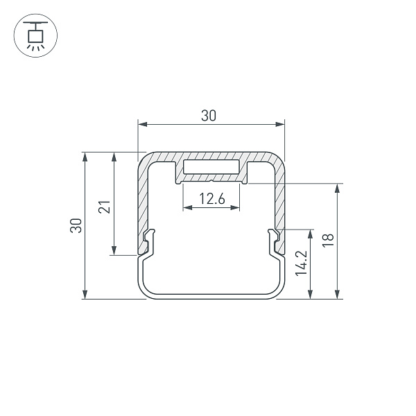 Профиль с экраном LINE-D-3030-2000 SQUARE BLACK+OPAL (Arlight, Алюминий) Lednikoff