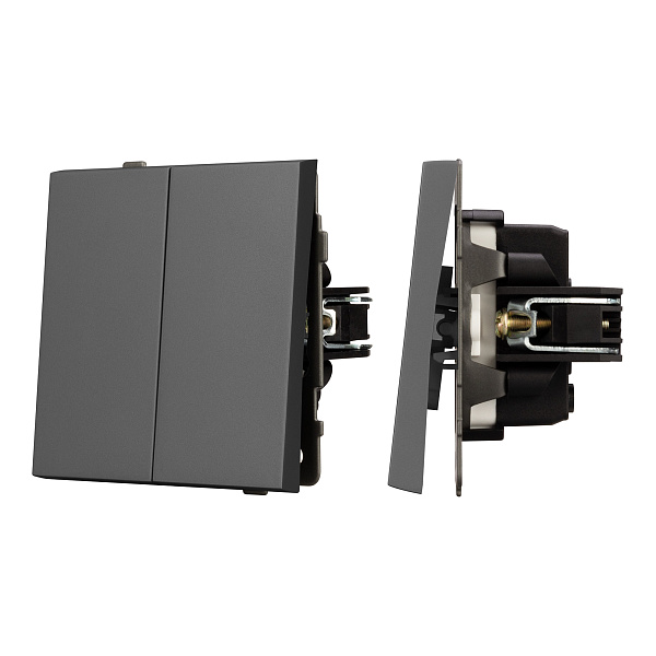 Механизм выключателя двухклавишный проходной SWT-TENDO-MKP2-SFPL-GR (230V, 10A) (Arlight, Матовый графитовый) Lednikoff