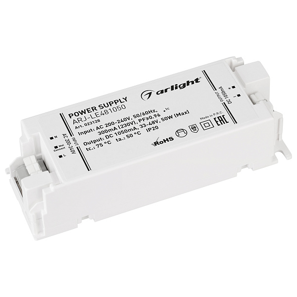 Блок питания ARJ-LE481050 (50W, 1050mA, PFC) (Arlight, IP20 Пластик, 3 года) Lednikoff