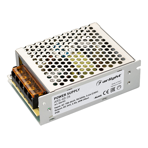 Блок питания ARS-60-24 (24V, 2.5A, 60W) (Arlight, IP20 Сетка, 2 года) Lednikoff