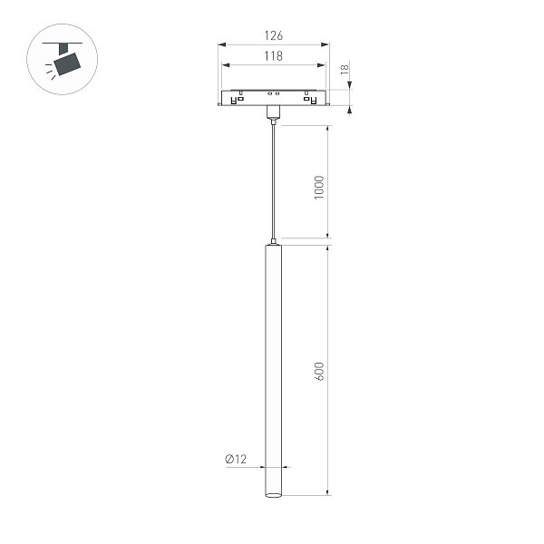 Светильник MAG-ORIENT-SPOT-HANG-L600-R12-2W Day4000 (BK, 20 deg, 48V) (Arlight, IP20 Металл, 5 лет) Lednikoff