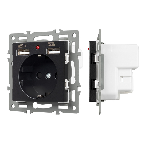 Механизм розетки с USB зарядкой SCT-MUAA-PL-BK (250V, 16A) (Arlight, -) Lednikoff