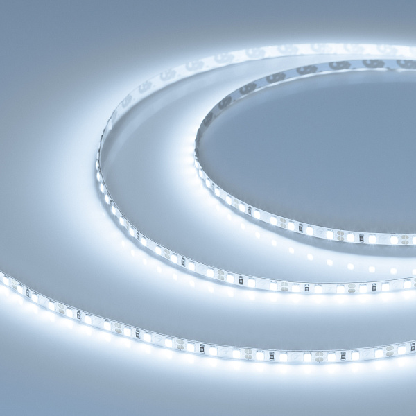Светодиодная лента RT-A120-5mm 12V Cool 8K (9.6 W/m, IP20, 2835, 5m) (Arlight, 9.6 Вт/м, IP20) Lednikoff