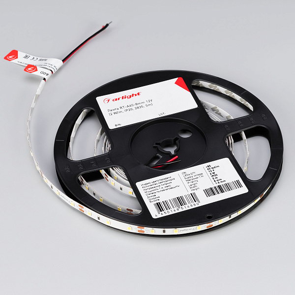 Светодиодная лента RT-A60-8mm 12V White6000 (2 W/m, IP20, 2835, 50m) (Arlight, -) Lednikoff