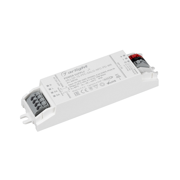 Блок питания ARJ-SP-15-PFC-DALI2-NFC-PD-WR (15W, 3-45V, 0.1-0.7A) (Arlight, IP20 Пластик, 5 лет) Lednikoff