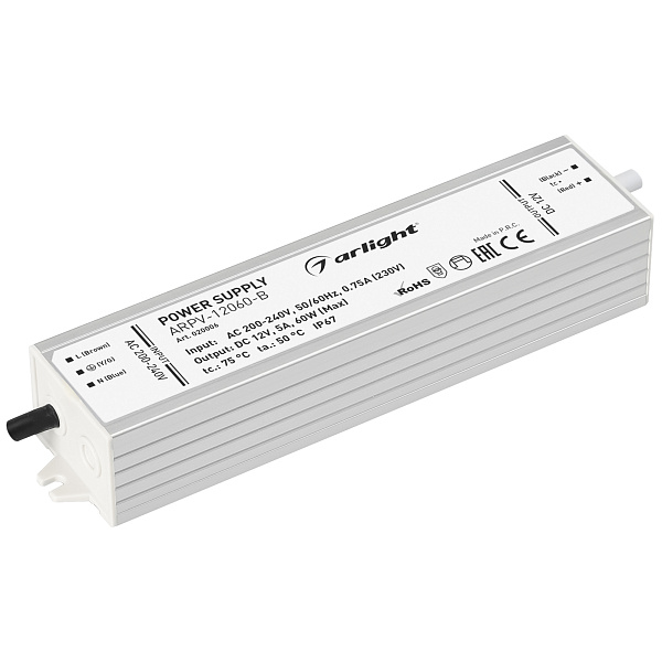 Блок питания ARPV-12060-B (12V, 5.0A, 60W) (Arlight, IP67 Металл, 3 года) Lednikoff