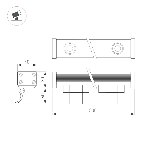 Линейный прожектор AR-LINE-500-9W Warm3000 (GR, 15x60 deg, 230V) (Arlight, IP65 Металл, 3 года) Lednikoff