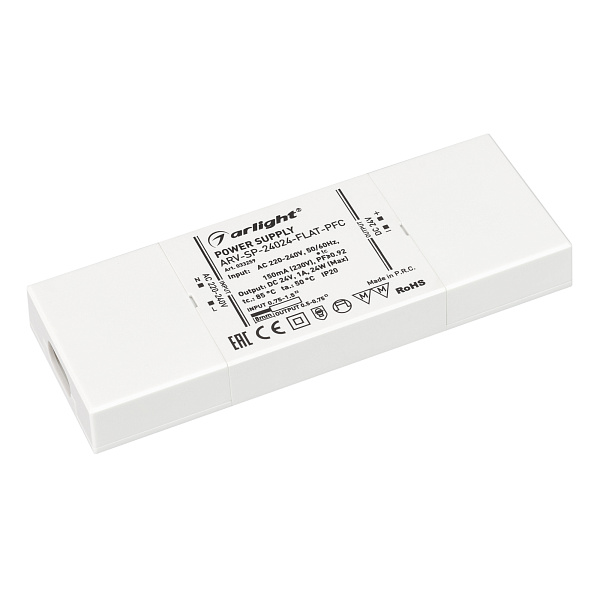 Блок питания ARV-SP-24024-FLAT-PFC (24V, 1A, 24W) (Arlight, IP20 Пластик, 5 лет) Lednikoff