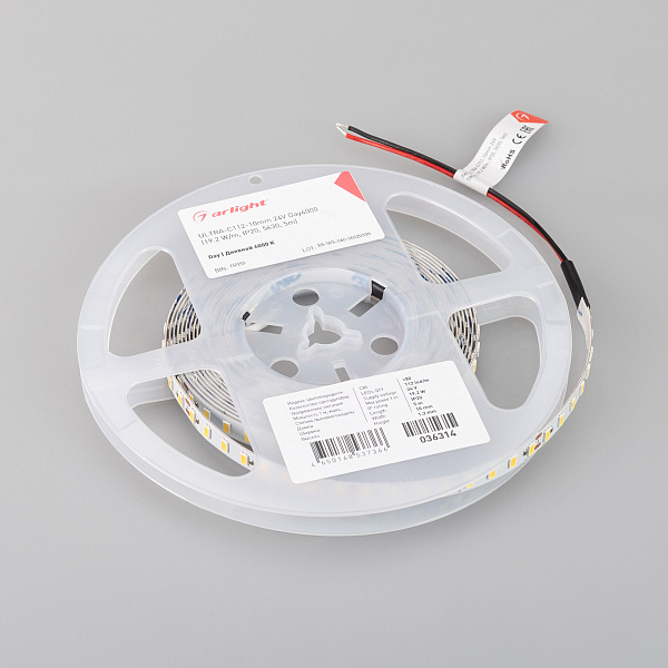 Светодиодная лента ULTRA-C112-10mm 24V Day4000 (19.2 W/m, IP20, 5630, 5m) (Arlight, высок.эфф.160 лм/Вт) Lednikoff