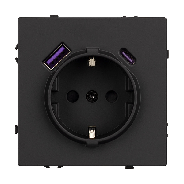 ARL NOBE Розетка зк со шторками с USB тип А+С софт-тач черный оникс SCT-MUAC-SFPL-BK (250V, 16A) (Arlight, -) Lednikoff