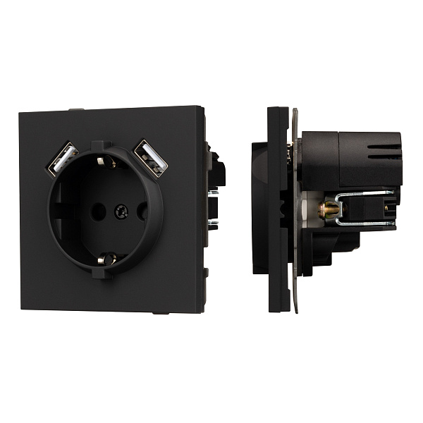 Механизм розетки с USB зарядкой SCT-TENDO-MUAA-SFPL-BK (230V, 16A) (Arlight, Матовый черный) Lednikoff