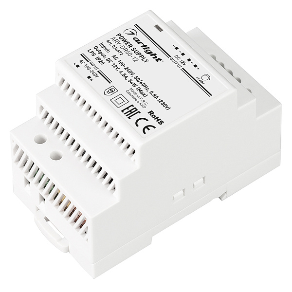 Блок питания ARV-DR60-12 (12V, 4,5A, 54W) (Arlight, IP20 DIN-рейка) Lednikoff