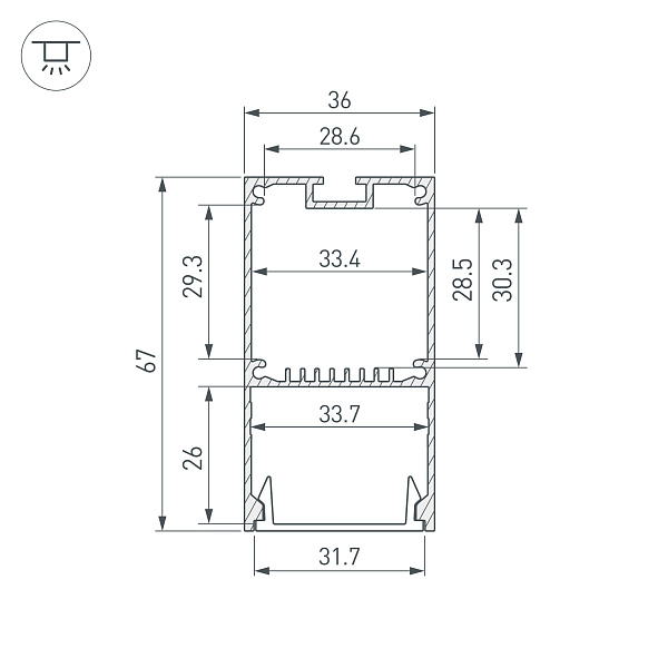 Профиль LINE-S-3667-2000 ANOD (Arlight, Алюминий) Lednikoff
