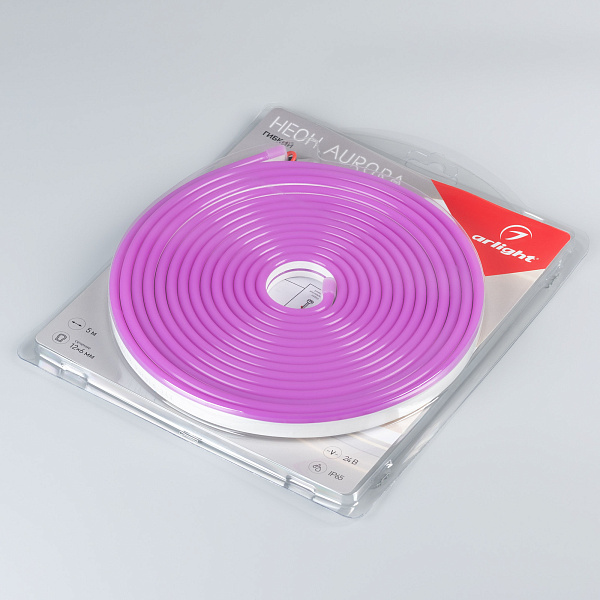 Светодиодная лента герметичная AURORA-PS-A120-12x6mm 24V Purple (10 W/m, IP65, 2835, 5m) (Arlight, Силикон, 2 года)