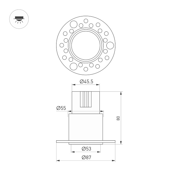 Светильник MS-INVISIO-TRIMLESS-R55-15W Day4000 (WH-WH, 36 deg, 230V) (Arlight, IP54 Металл, 5 лет) Lednikoff