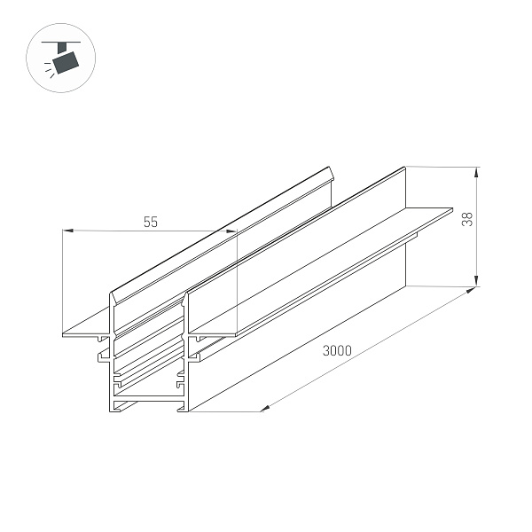 Трек встраиваемый MAG-TRACK-2538-FDW-3000 (BK, 5LN) (Arlight, IP20 Металл, 5 лет) Lednikoff