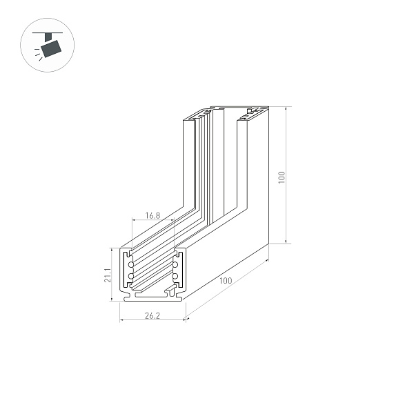 Коннектор угловой MAG-ORIENT-CON-2620-L90-INT (BK, внутренний) (Arlight, IP20 Металл, 3 года)
