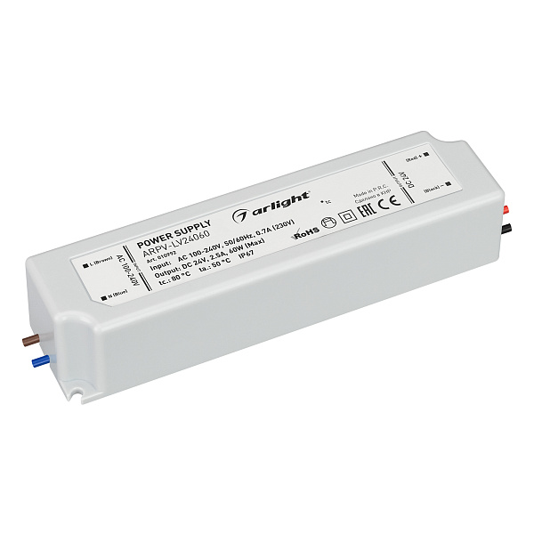 Блок питания ARPV-LV24060 (24V, 2.5A, 60W) (Arlight, IP67 Пластик, 2 года) Lednikoff