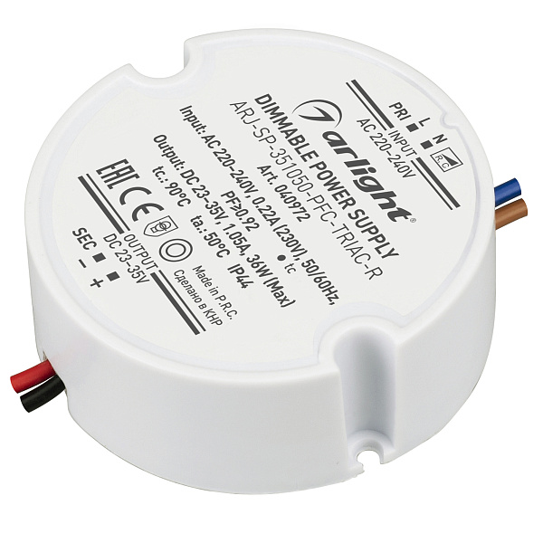 Блок питания ARJ-SP-351050-PFC-TRIAC-R (36W, 23-35V, 1050mA) (Arlight, IP44 Пластик, 5 лет) Lednikoff
