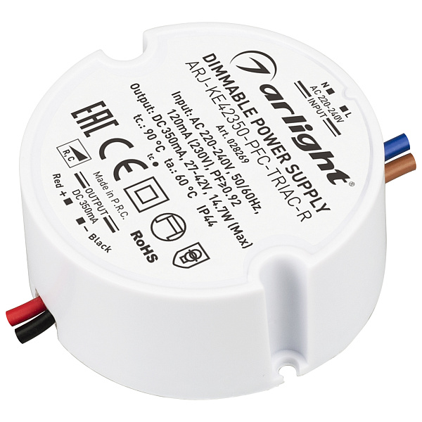 Блок питания ARJ-KE42350-PFC-TRIAC-R (15W, 350mA) (Arlight, IP44 Пластик, 5 лет) Lednikoff