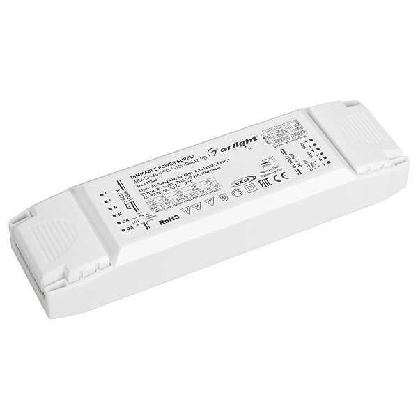 Блок питания ARJ-SP-60-PFC-1-10V-DALI2-PD (60W, 9-58V, 2x0.3-0.9A) (Arlight, IP20 Пластик, 5 лет) Lednikoff