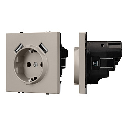 ARL NOBE Розетка зк со шторками с USB тип А+А софт-тач кашемир SCT-MUAA-SFPL-CA (250V, 16A) (Arlight, -)