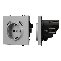 Механизм розетки с USB зарядкой SCT-NOBE-MUAA-SFPL-IS (230V, 16A)  (Arlight, Никель)