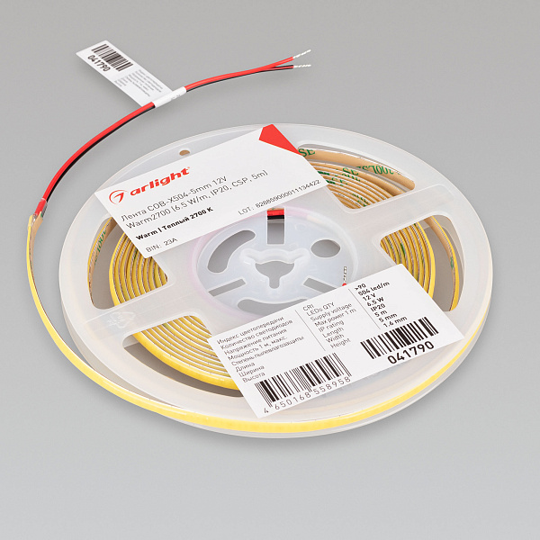 Светодиодная лента COB-X504-5mm 12V Warm2700 (6.5 W/m, IP20, CSP, 5m) (Arlight, -) Lednikoff