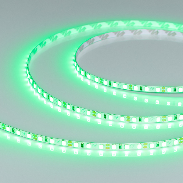 Светодиодная лента RT-A120-5mm 12V Green (9.6 W/m, IP20, 2835, 5m) (Arlight, узкая) Lednikoff