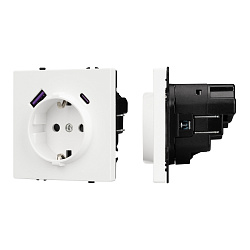 ARL NOBE Розетка зк со шторками с USB тип А+С софт-тач белый кварц SCT-MUAC-SFPL-WH (250V, 16A) (Arlight, -)