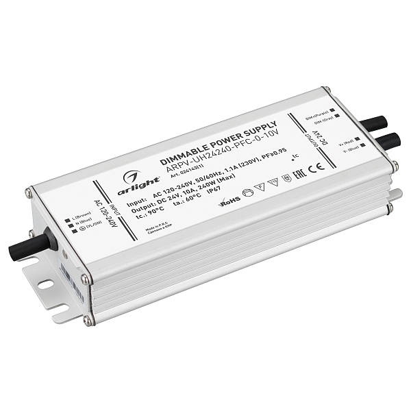 Блок питания ARPV-UH24240-PFC-0-10V (24V, 10.0A, 240W) (Arlight, IP67 Металл, 7 лет) Lednikoff