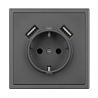 ARL NOBE Розетка зк со шторками с USB тип А+А софт-тач серый базальт SCT-MUAA-SFPL-GR (250V, 16A) (Arlight, -) Lednikoff