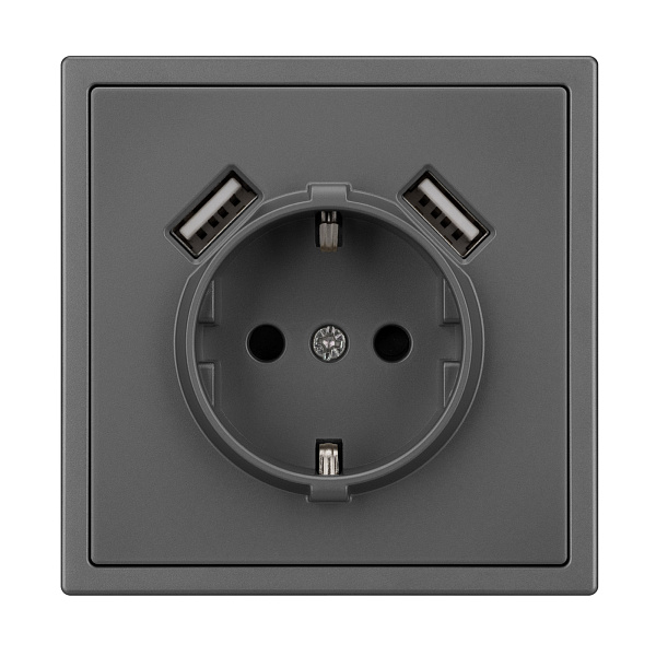 ARL NOBE Розетка зк со шторками с USB тип А+А софт-тач серый базальт SCT-MUAA-SFPL-GR (250V, 16A) (Arlight, -) Lednikoff