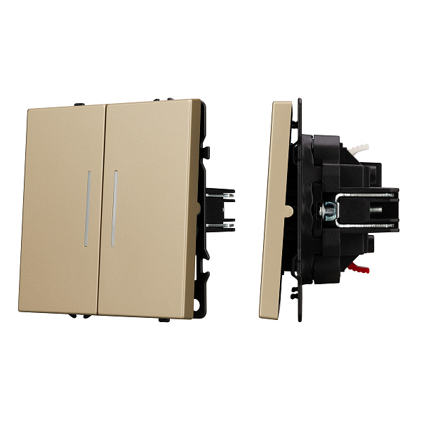 ARL NOBE Выключатель 2 кл подсветка софт-тач золотой песок SWT-MK02-SFPL-L-GD (250V, 10A) (Arlight, -) Lednikoff