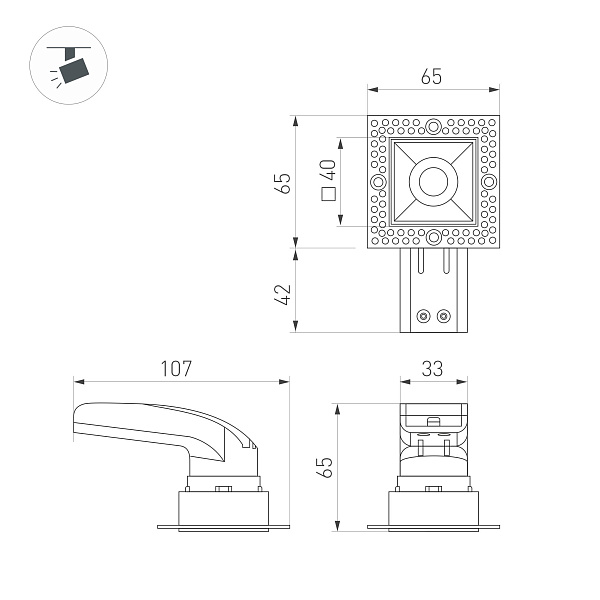 Светильник MS-RIALTO-TRIMLESS-S40x40-9W Day4000 (BK, 36deg, 230V) (Arlight, IP20 Металл, 5 лет) Lednikoff