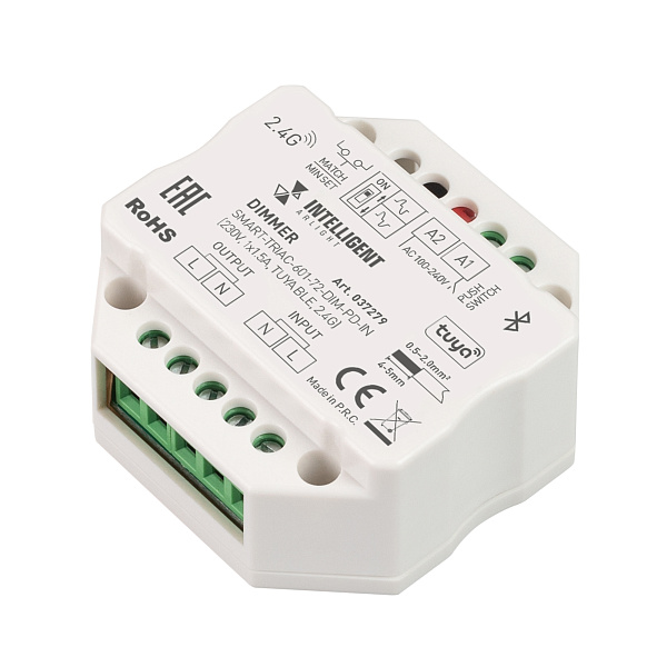 INTELLIGENT ARLIGHT Диммер SMART-TRIAC-601-72-DIM-PD-IN (230V, 1x1.5A, TUYA BLE, 2.4G) (IARL, IP20 Пластик, 5 лет) Lednikoff