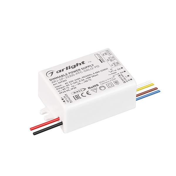 Блок питания ARJ-SP-33300-PFC-DALI2-PD (10W, 3-33V, 300mA) (Arlight, IP20 Пластик, 5 лет) Lednikoff