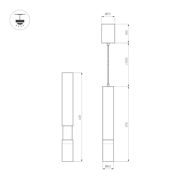 Светильник SP-ARTEMIS-HANG-P-R60-15W Warm3300-MIX (BK, 8-80 deg, 230V, TRIAC) (Arlight, IP20 Металл, 5 лет) Lednikoff