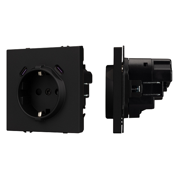 ARL NOBE Розетка зк со шторками с USB тип C+С софт-тач черный оникс SCT-MUCC-SFPL-BK (250V, 16A) (Arlight, -) Lednikoff