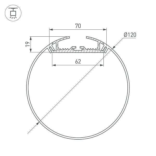 Профиль с экраном SL-ROUND-D120-2500 ANOD+OPAL (Arlight, Алюминий) Lednikoff