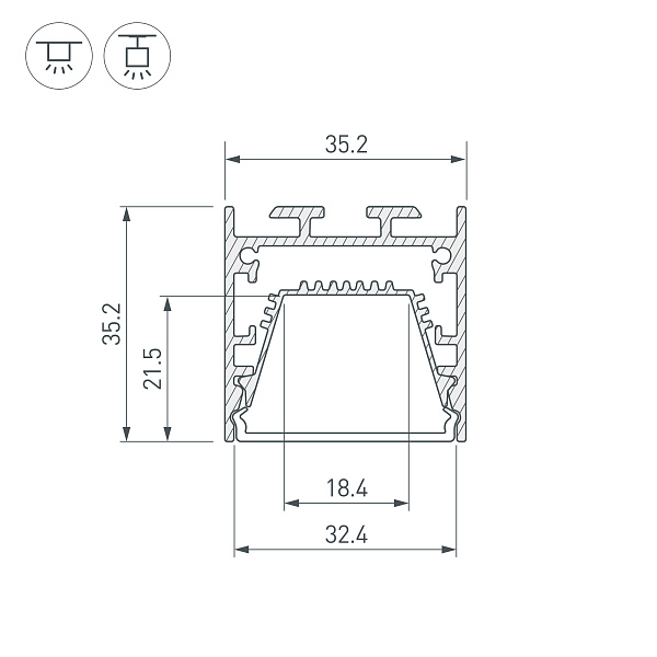 Профиль LINE-3535-TRAY-3000 ANOD (Arlight, Алюминий) Lednikoff
