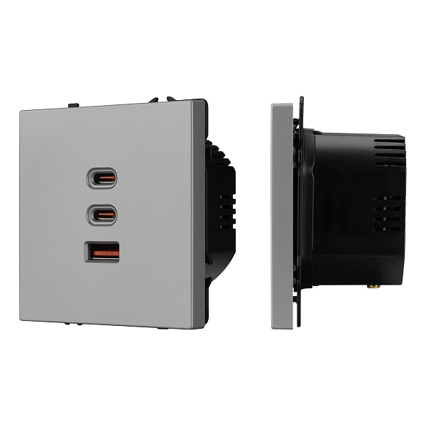 ARL NOBE USB Розетка тип А+С+С софт-тач никель SCT-MUACC-SFPL-FC-IS (65W, QC3) (Arlight, -) Lednikoff