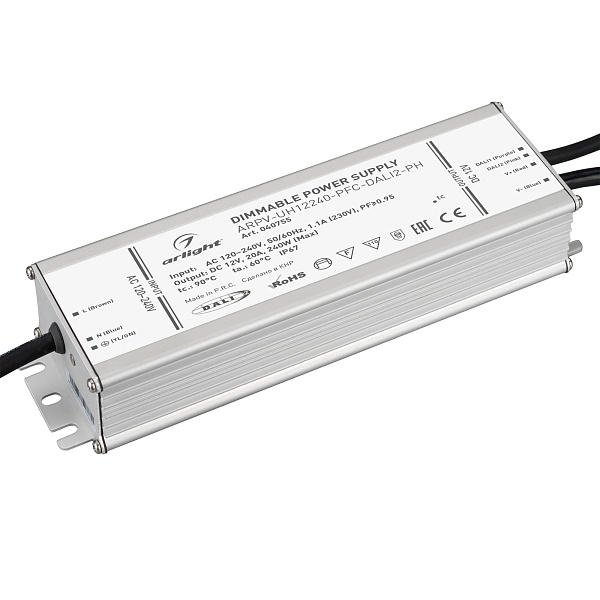 Блок питания ARPV-UH12240-PFC-DALI2-PH (12V, 20A, 240W) (Arlight, IP67 Металл, 7 лет) Lednikoff