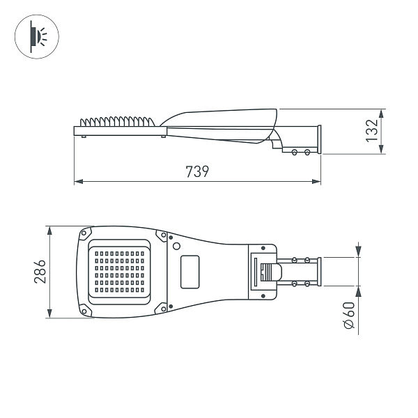 Светильник OXOR-GRES-739х286-120W Day4000 (GR, 150x80 deg, 230V) IP66 (Arlight, -) Lednikoff